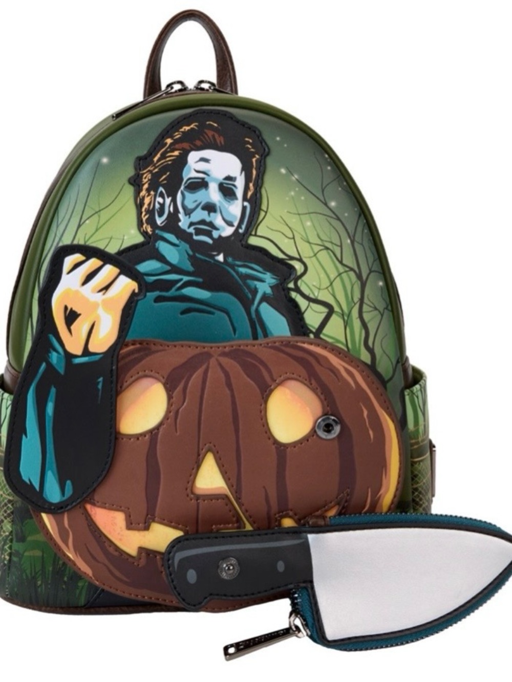 Loungefly Green and Brown Michael Myers Pumpkin Kids Backpack